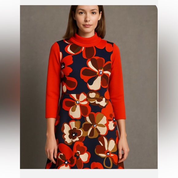ECI Dresses & Skirts - ECI Red and Blue Floral Long Sleeve Dress